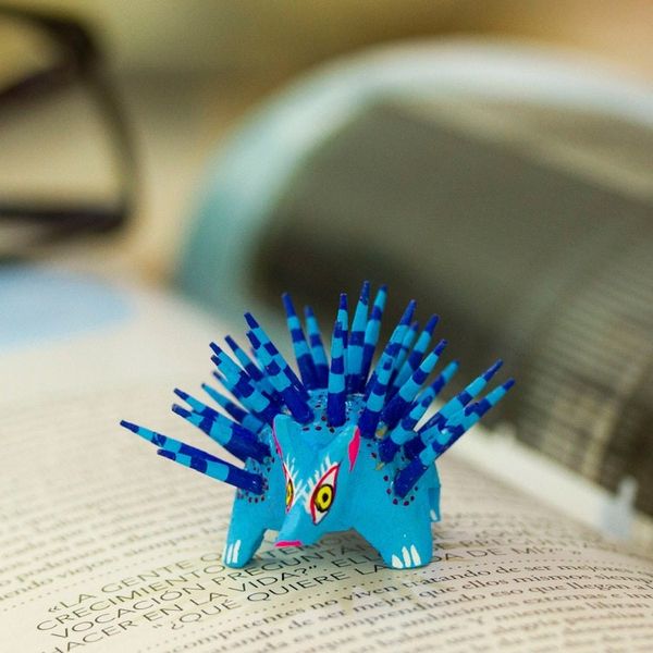 Alternate image for Hand-Painted Wood Alebrije Porcupine Figurine in Blue Cute Porcupine in Sky Blue