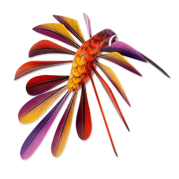 Alternate image for Handmade Floral Wood Bird Sculpture Happy Hummingbird