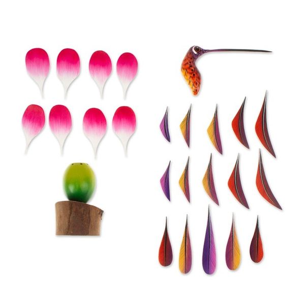 Alternate image for Handmade Floral Wood Bird Sculpture Happy Hummingbird
