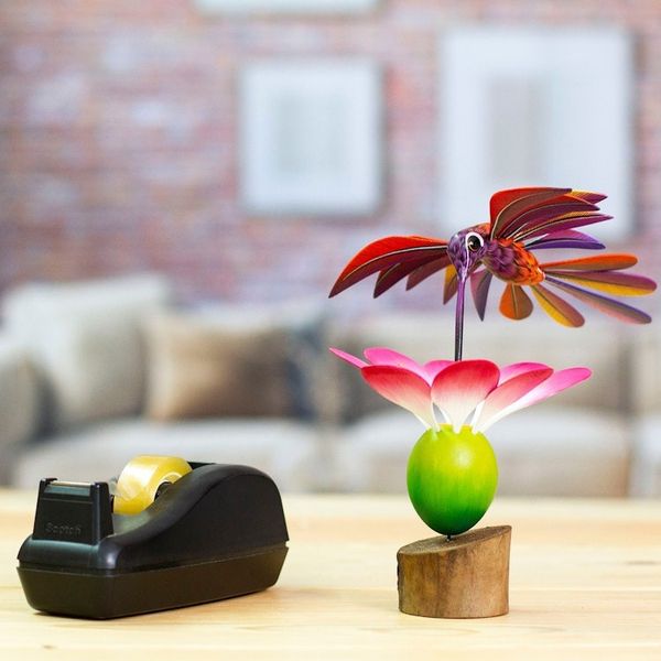 Alternate image for Handmade Floral Wood Bird Sculpture Happy Hummingbird