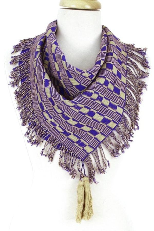 Alternate image for Purple and Beige Handwoven Fringed Scarf with Tassels Subtle Movement in Purple