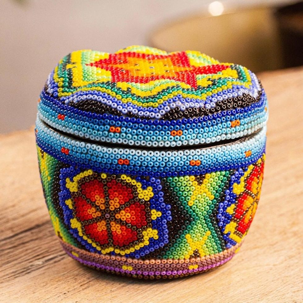 Decorative Beaded Box from Mexico 'Huichol Treasure'