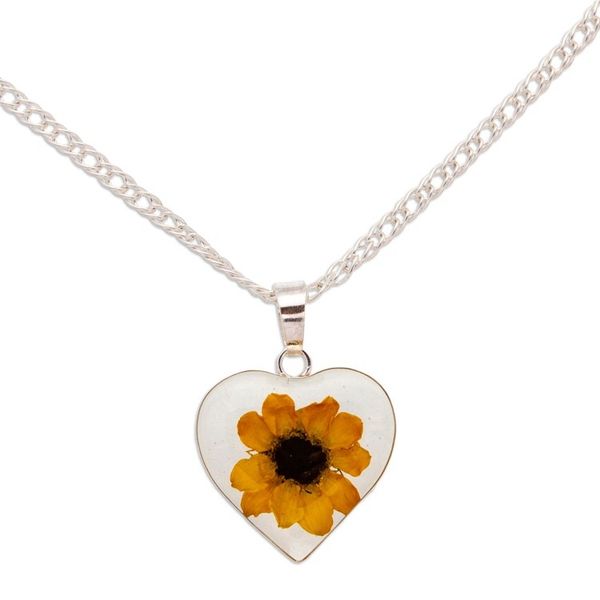 Alternate image for Heart-Shaped Natural Sunflower Pendant Necklace from Mexico Sunflower Heart