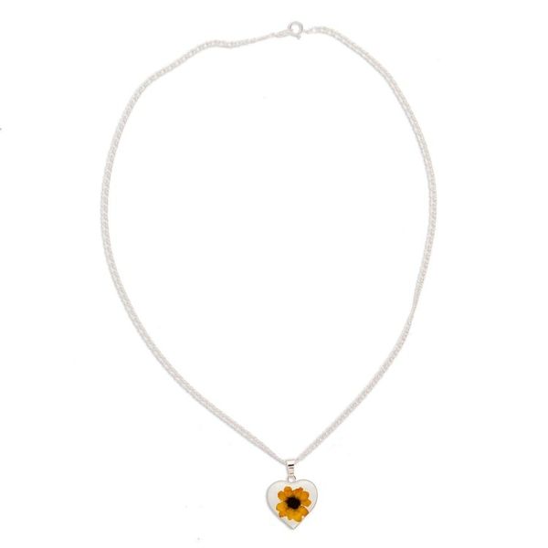 Alternate image for Heart-Shaped Natural Sunflower Pendant Necklace from Mexico Sunflower Heart