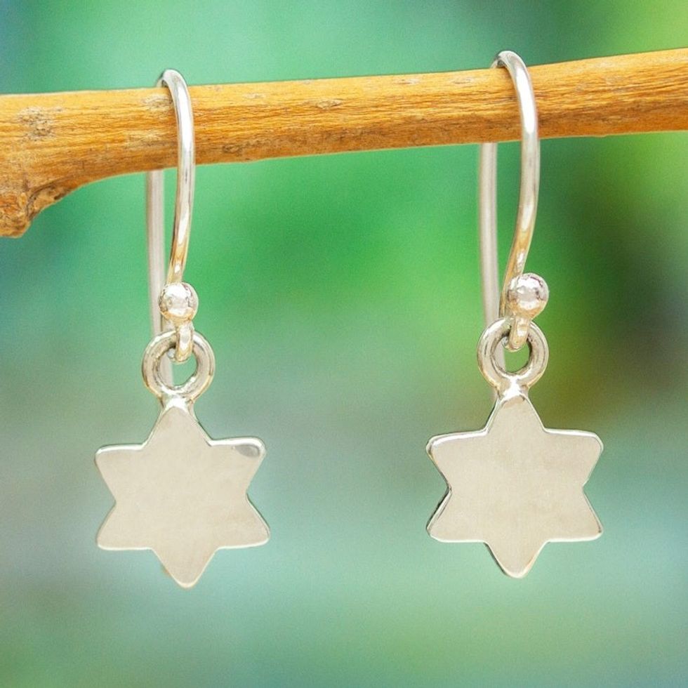 Petite 950 Fine Silver Six-Pointed Star of David Earrings 'Six-Pointed Star'