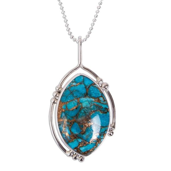Alternate image for Composite Turquoise and Taxco Silver Pendant Necklace Taxco Legend