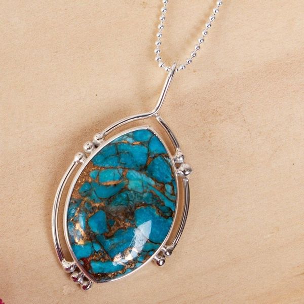 Alternate image for Composite Turquoise and Taxco Silver Pendant Necklace Taxco Legend