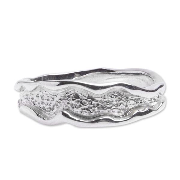 Alternate image for Sterling Silver Ring with Combined Textures from Mexico Textured Style