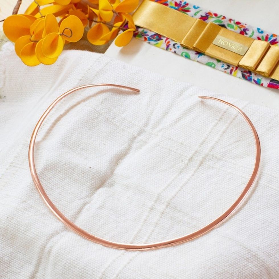 Minimalist High-Polished Copper Collar Necklace from Mexico 'Noble Nimbus'