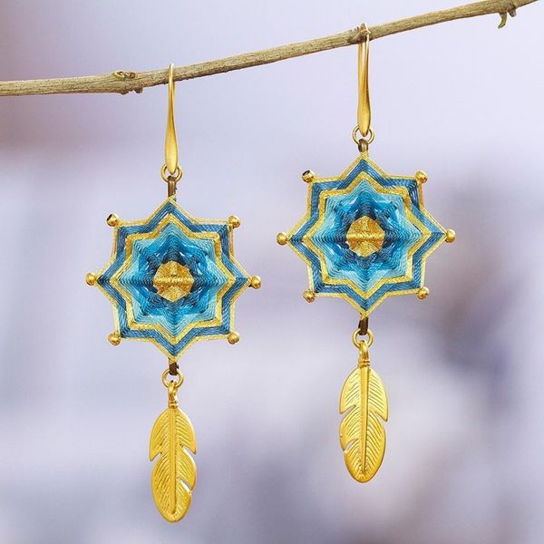 Alternate image for 18k Gold-Plated Dangle Earrings with Handwoven Design Oneiric Plumage