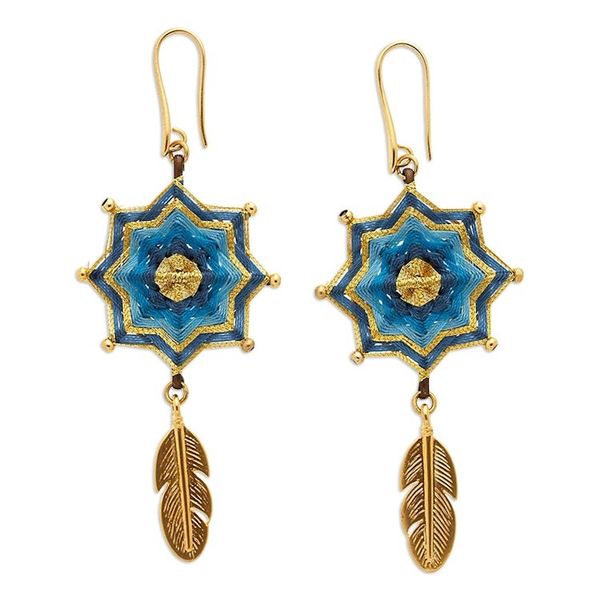 Alternate image for 18k Gold-Plated Dangle Earrings with Handwoven Design Oneiric Plumage