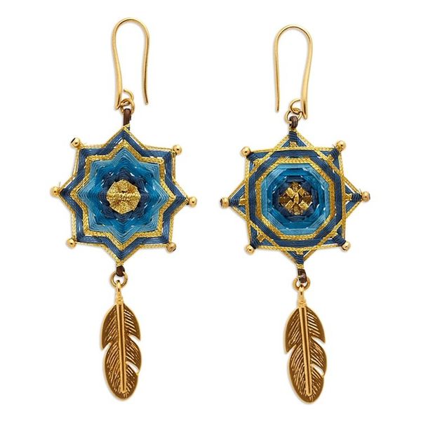 Alternate image for 18k Gold-Plated Dangle Earrings with Handwoven Design Oneiric Plumage