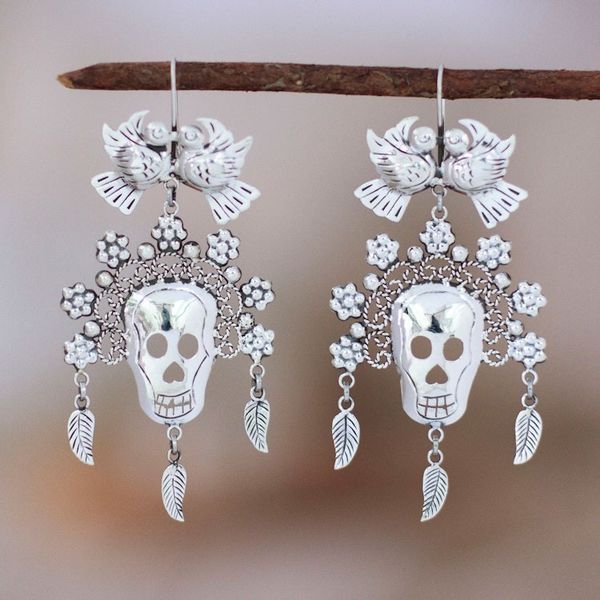 Alternate image for Taxco 925 Silver Day of the Dead Catrina Dangle Earrings Catrina Splendor