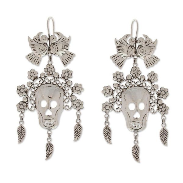 Alternate image for Taxco 925 Silver Day of the Dead Catrina Dangle Earrings Catrina Splendor