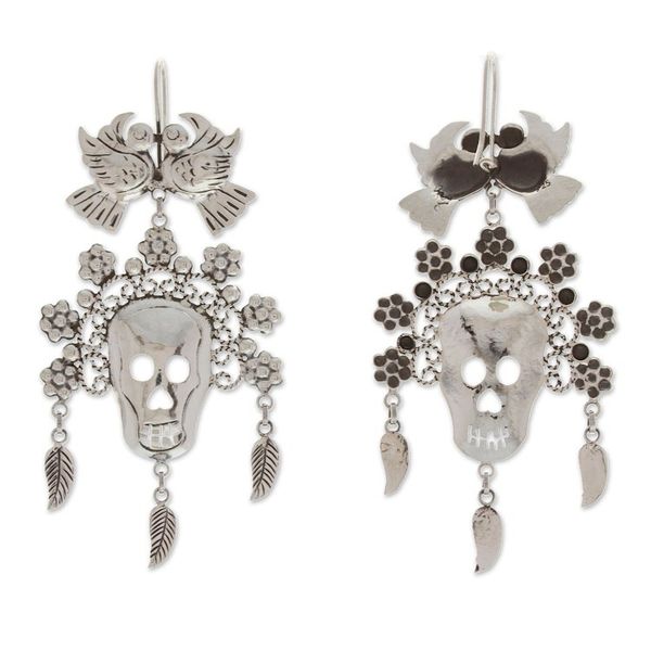 Alternate image for Taxco 925 Silver Day of the Dead Catrina Dangle Earrings Catrina Splendor