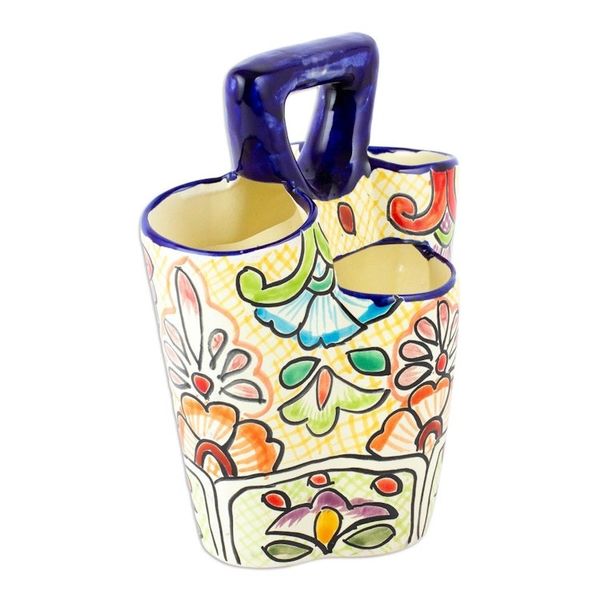 Alternate image for Multicolored Three-Sectioned Silverware Holder from Mexico Yellow Colonial Cutlery