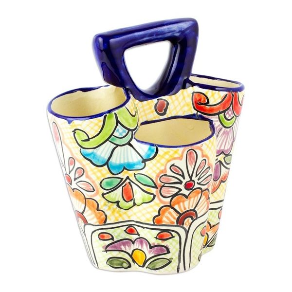 Alternate image for Multicolored Three-Sectioned Silverware Holder from Mexico Yellow Colonial Cutlery