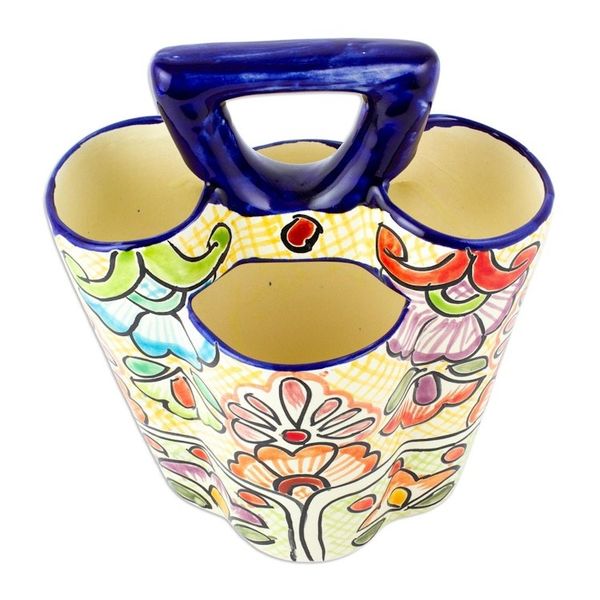 Alternate image for Multicolored Three-Sectioned Silverware Holder from Mexico Yellow Colonial Cutlery