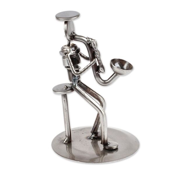 Alternate image for Recycled Car Part Saxophonist Sculpture Rustic Saxophonist