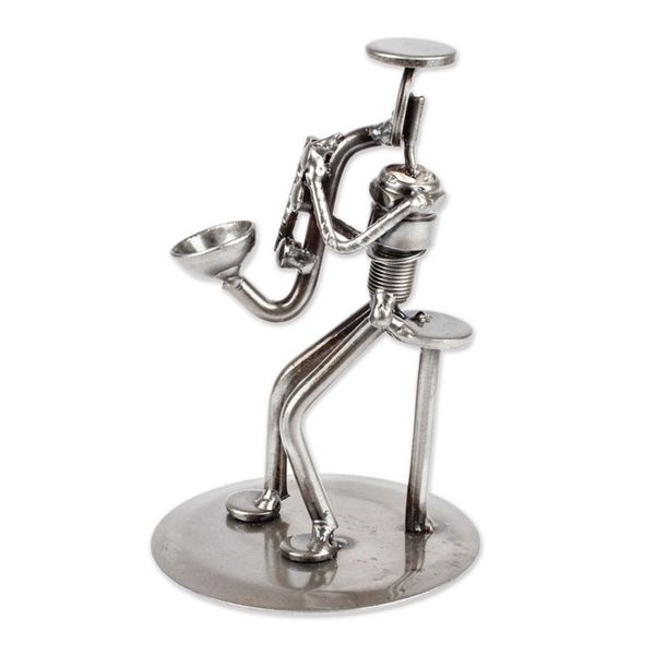 Alternate image for Recycled Car Part Saxophonist Sculpture Rustic Saxophonist