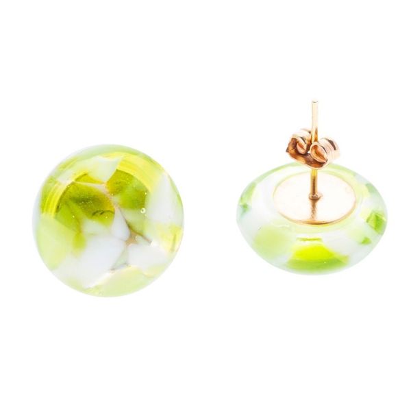 Alternate image for Green Fused Glass Mosaic Button Earrings from Mexico Green Textures