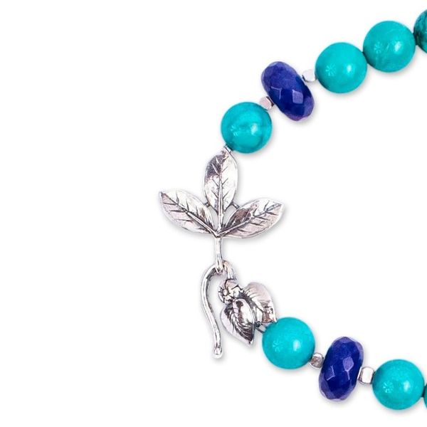 Alternate image for Leafy Turquoise and Lapis Lazuli Beaded Bracelet from Mexico Indigo Foliage