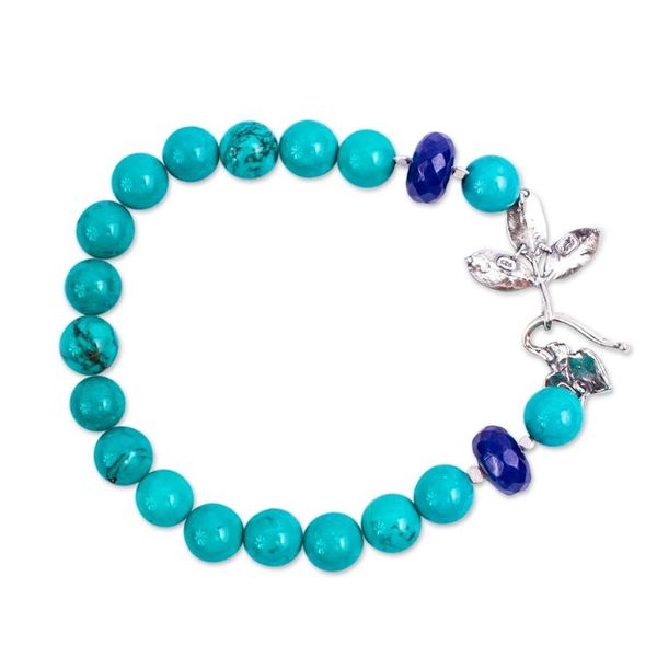 Alternate image for Leafy Turquoise and Lapis Lazuli Beaded Bracelet from Mexico Indigo Foliage