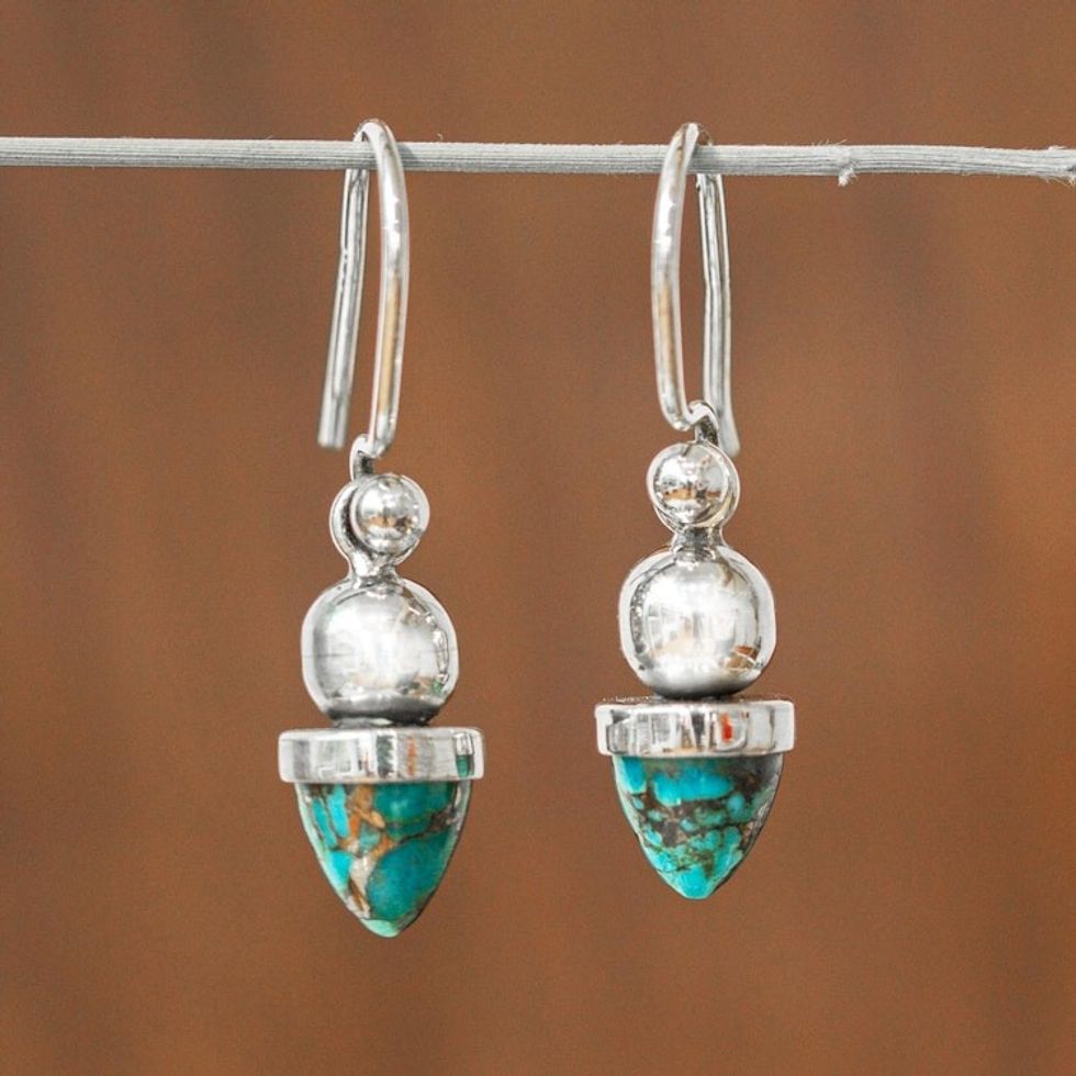 Pendulum-Shaped Taxco Dangle Earrings from Mexico 'Blue And Golden Pendulums'