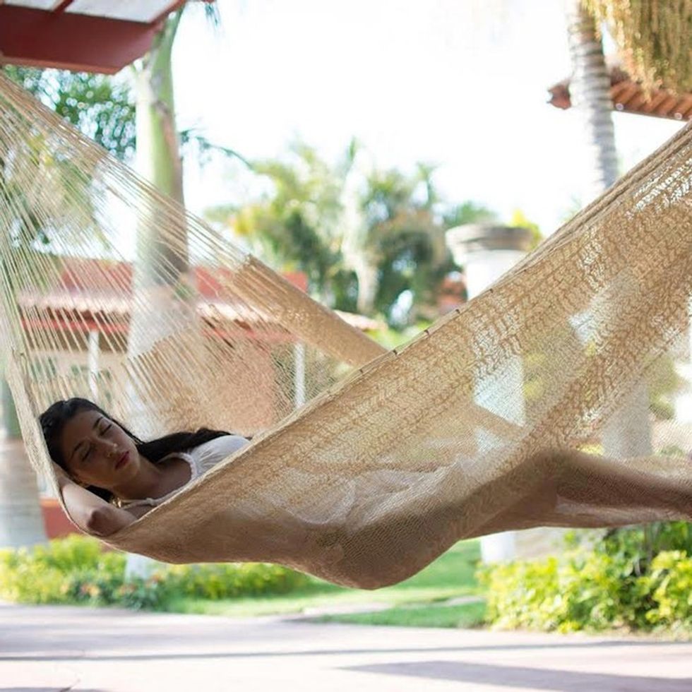Hand Woven Natural Fiber Beige Hammock Double 'Sansevieria'