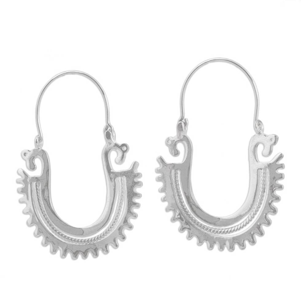 Unique Sterling Silver Hoop Earrings 'The Plumed Serpent'