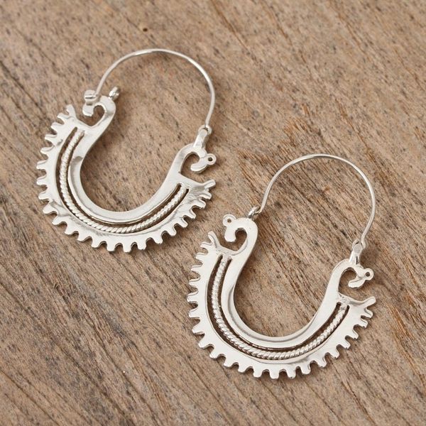 Alternate image for Unique Sterling Silver Hoop Earrings The Plumed Serpent