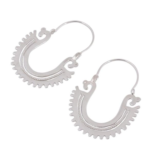 Alternate image for Unique Sterling Silver Hoop Earrings The Plumed Serpent