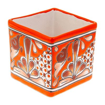 Alternate image for Talavera Vermilion Ceramic Flower Pot Handcrafted in Mexico Hacienda Scenes in Vermilion