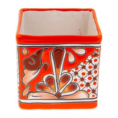 Alternate image for Talavera Vermilion Ceramic Flower Pot Handcrafted in Mexico Hacienda Scenes in Vermilion