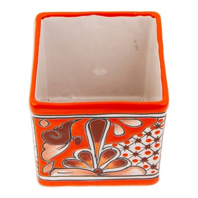 Alternate image for Talavera Vermilion Ceramic Flower Pot Handcrafted in Mexico Hacienda Scenes in Vermilion