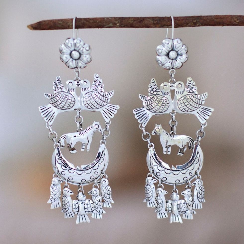 Traditional Taxco Sterling Silver Chandelier Earrings 'My Paradise'