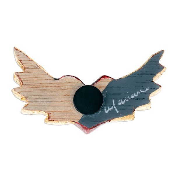 Alternate image for Winged Heart-Shaped Red and Golden Pinewood Magnet Sacred Gaze