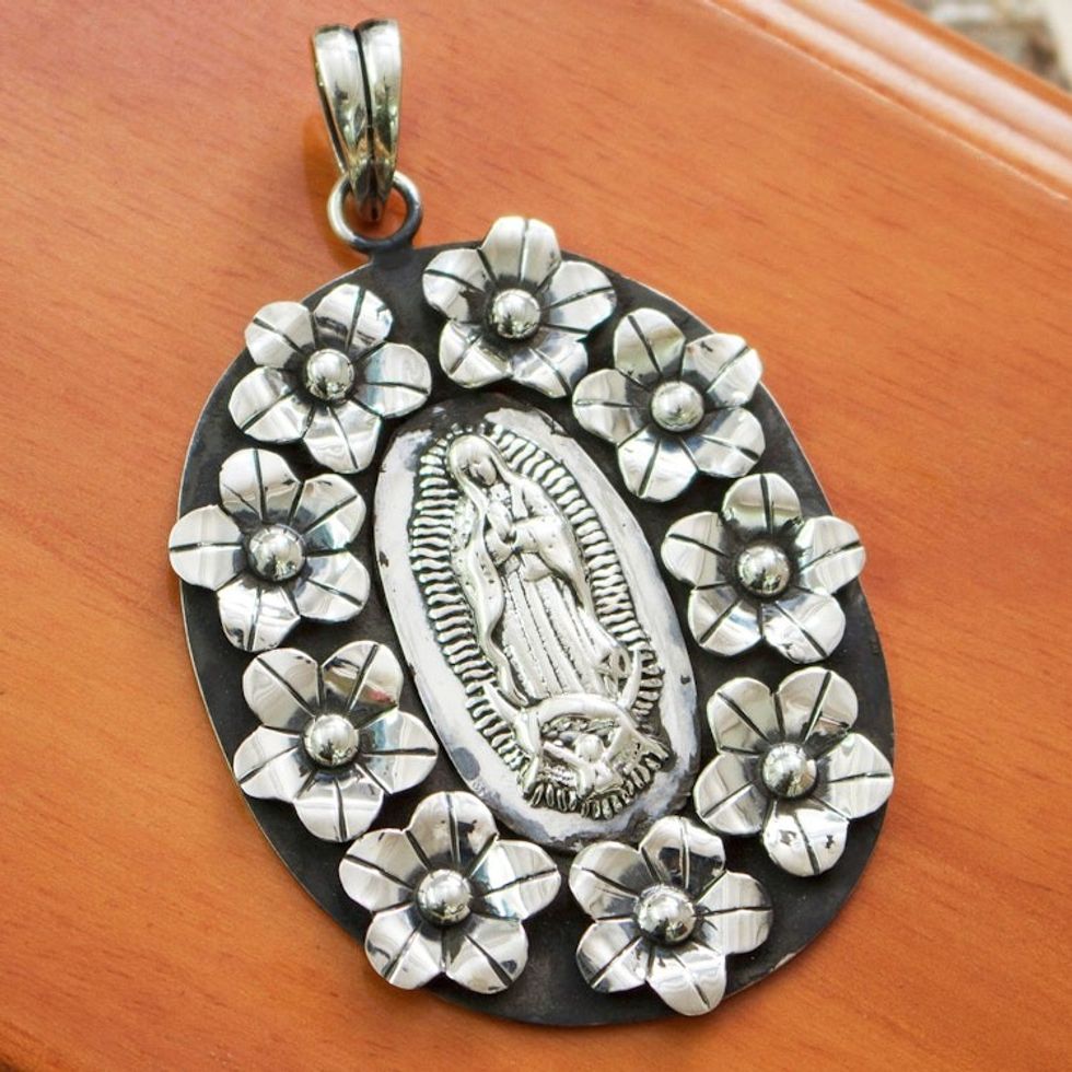 Our Lady of Guadalupe Themed Taxco Sterling Silver Pendant 'Our Lady of Guadalupe'