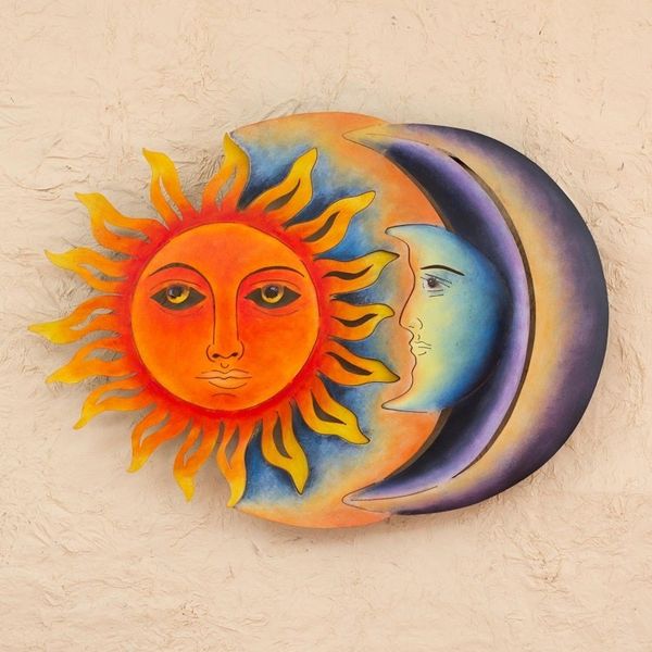 Alternate image for Colorful Steel Sun and Moon Eclipse Wall Art Sculpture Festive Eclipse
