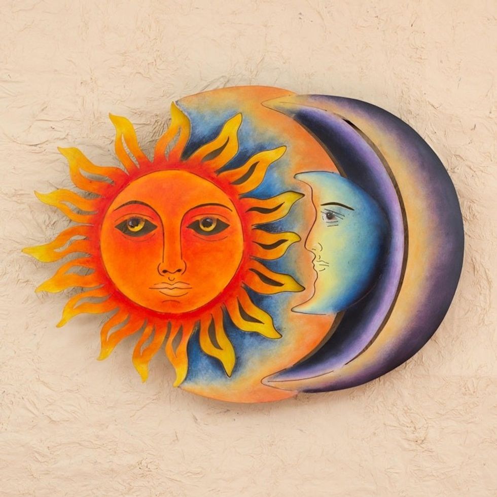 Colorful Steel Sun and Moon Eclipse Wall Art Sculpture 'Festive Eclipse'