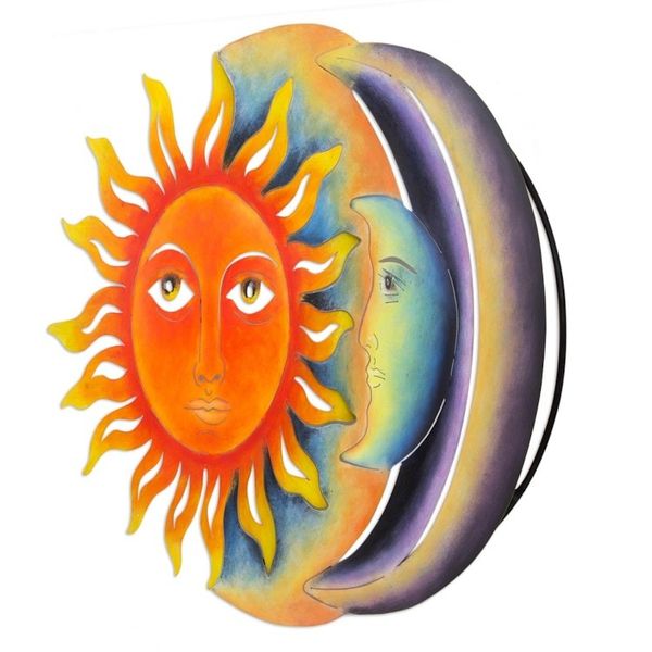 Alternate image for Colorful Steel Sun and Moon Eclipse Wall Art Sculpture Festive Eclipse