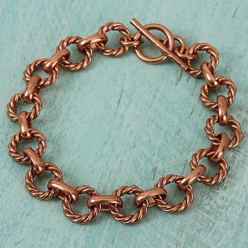 Rope Pattern Copper Link Bracelet from Mexico 'Rope Bonds'