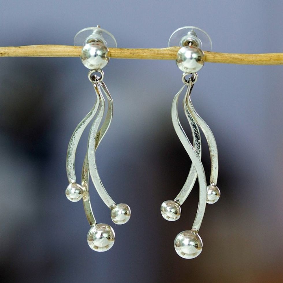 Modern Futuristic Taxco Silver Drop Earrings from Mexico 'Futuristic Vibes'