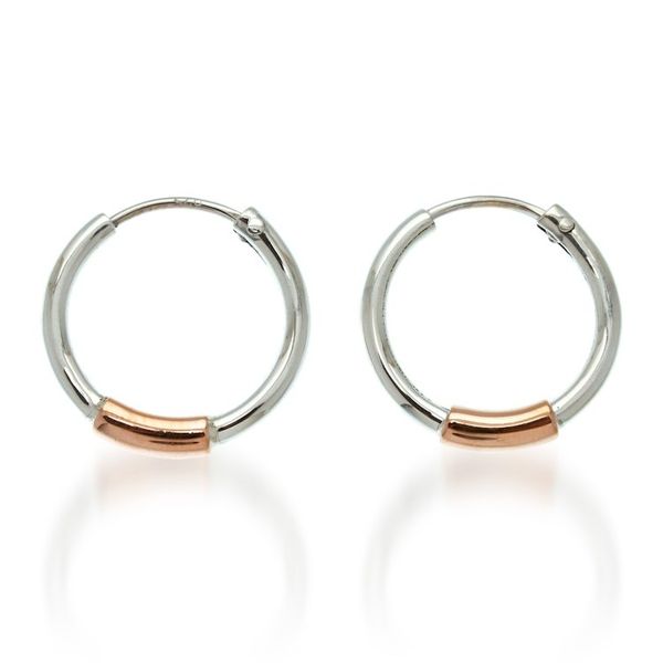 Alternate image for Minimalist Taxco Silver Hoop Earrings with Copper Accents Metallic Allure