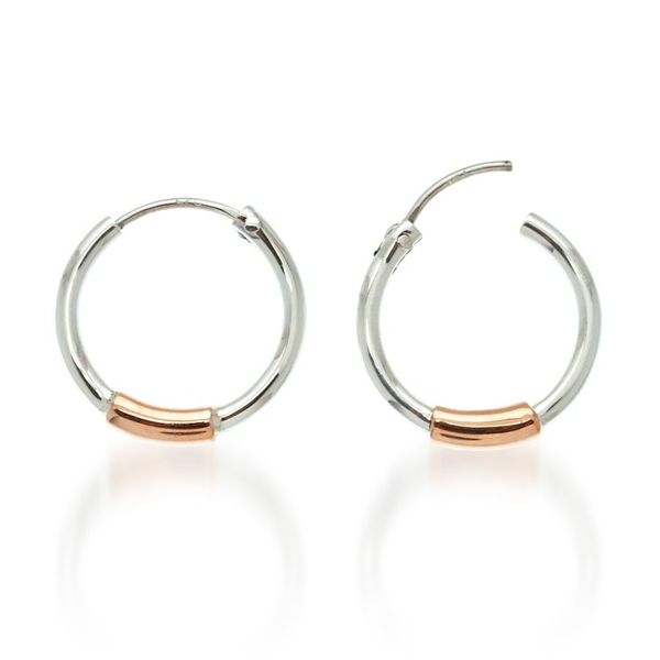 Alternate image for Minimalist Taxco Silver Hoop Earrings with Copper Accents Metallic Allure