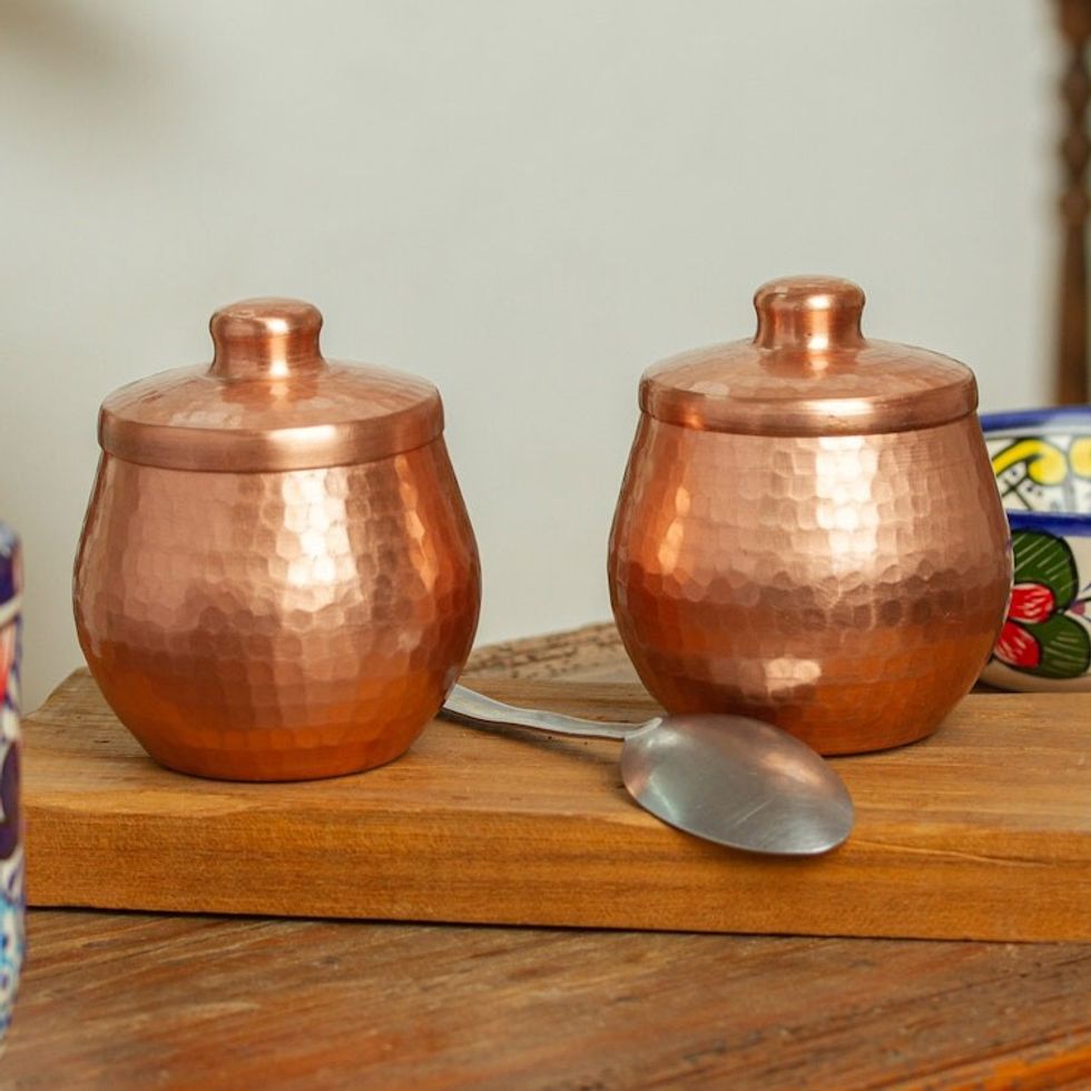 Hand-Hammered Copper Jars Pair 'Sugar and Spice'