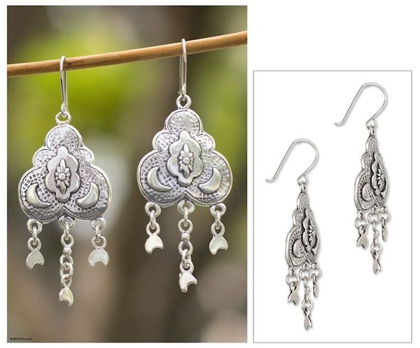 Alternate image for Handcrafted Moonbeams Sterling Silver Chandelier Earrings Many Moons