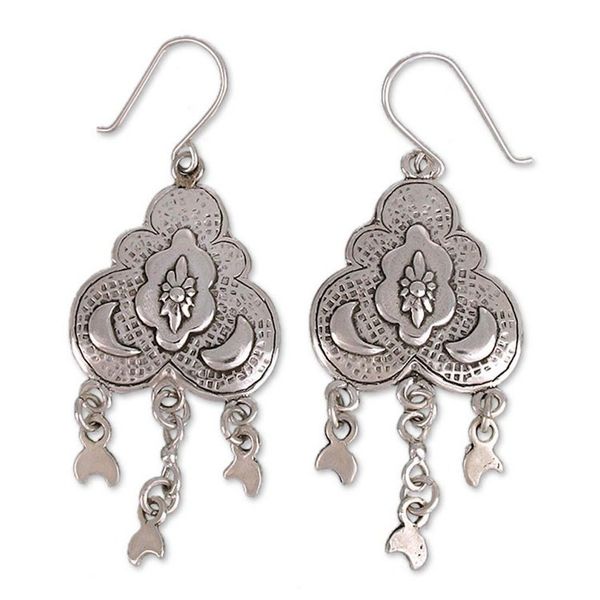 Alternate image for Handcrafted Moonbeams Sterling Silver Chandelier Earrings Many Moons
