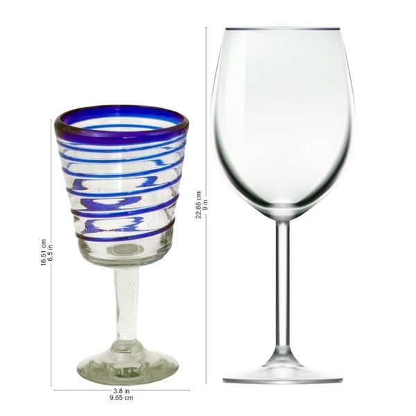 Alternate image for Handblown Recycled Glass Six Striped Blue Wine Glasses Cobalt Spirals