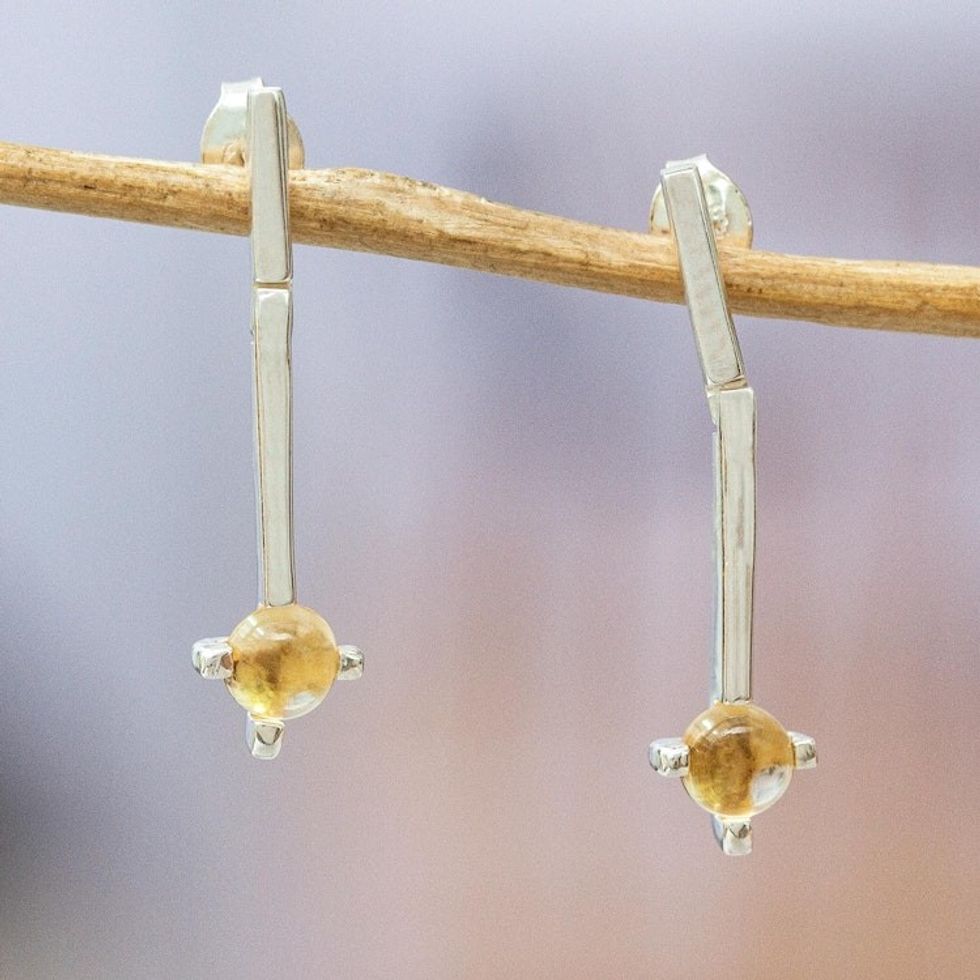 Artisan-Made Citrine and Sterling Silver Dangle Earrings 'Joyous Future'